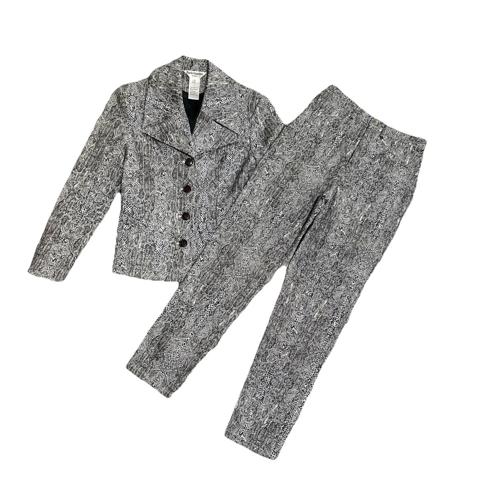 Paolo Santini Studio Snakeskin‎ Print Suit Blazer Pants Womens Size 6 Stretch